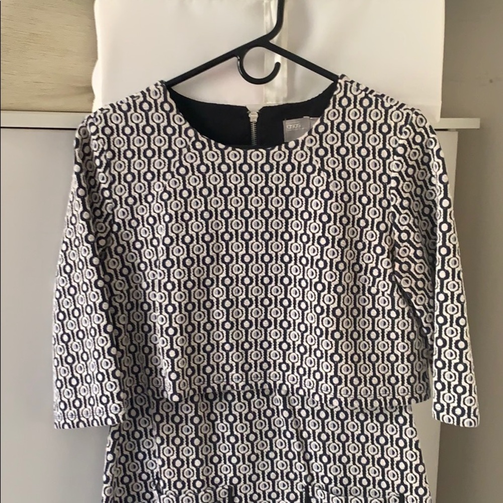 Navy and white patterned overlay dress